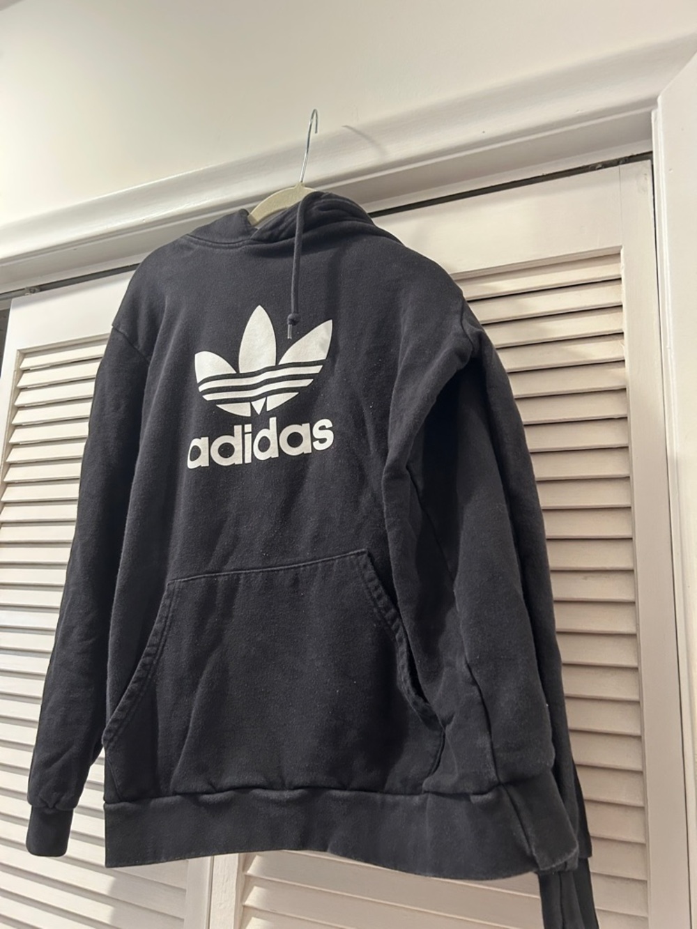 adidas Black Hoodie with White Trefoil Logo